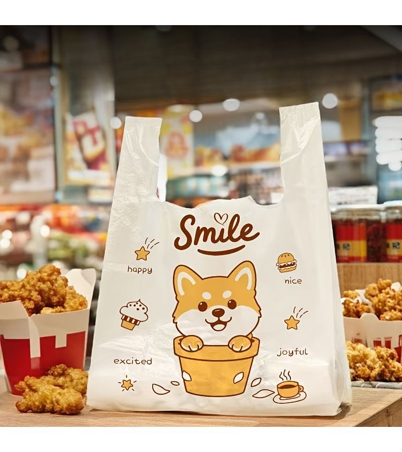 Shiba Inu Patterned Plastic Shopping Bags 50 Pcs 6.3 By 11.81 Inch Thick Durable Tote Garbage Trash Bags For Home Office Gift Boutique - Image 1