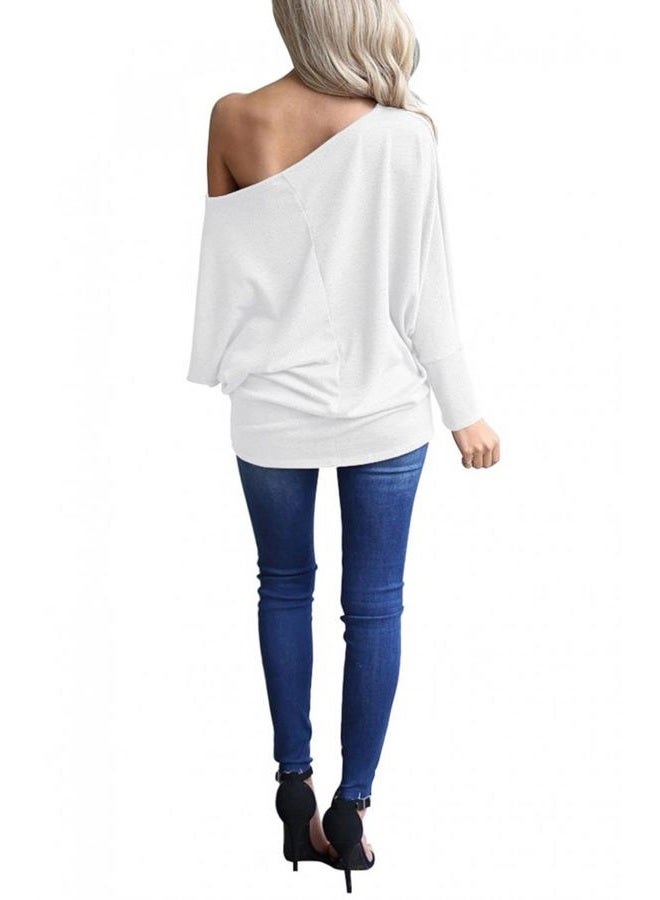 Lacozy Women's Off Shoulder Long Sleeve Oversized Pullover Sweater Knit Jumper Loose Tunic Tops, White, L - Image 4