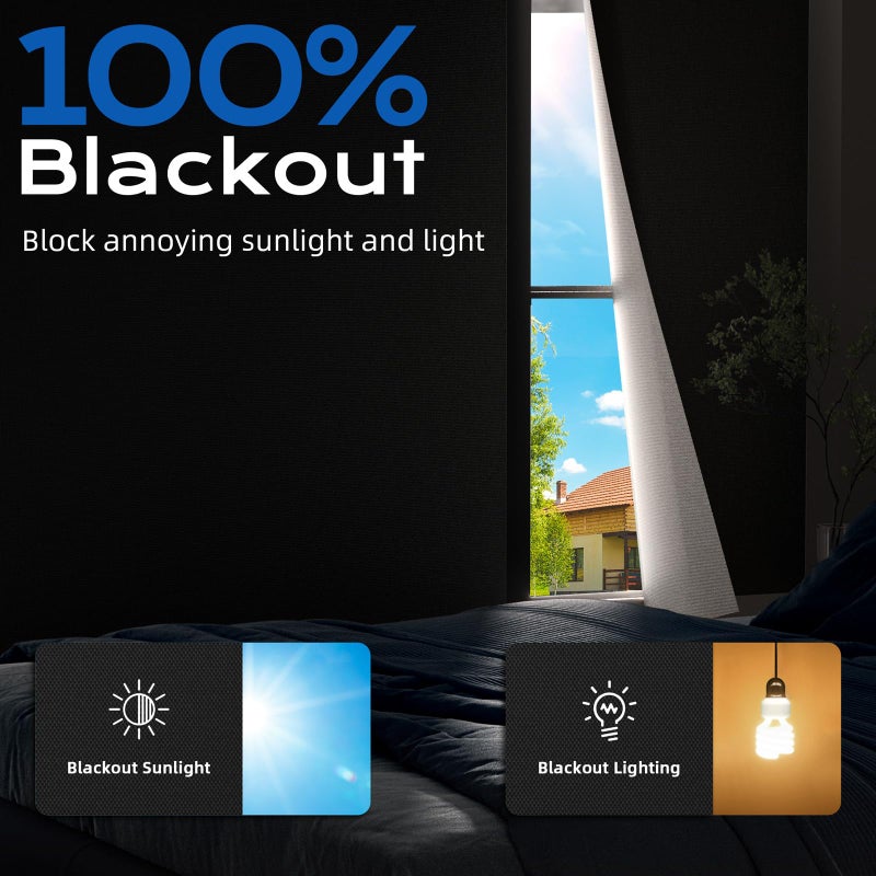 Tlany Blackout Curtains for Bedroom, 100" x 58" Portable Black Out Blinds with 20 Sets Hook & Loop Strips for 100% Blackout Window Film, Temporary Black-out Shades for Windows Cover Nursery Travel RV-Blacks - Image 2