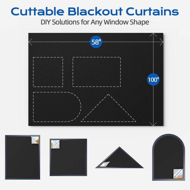 Tlany Blackout Curtains for Bedroom, 100" x 58" Portable Black Out Blinds with 20 Sets Hook & Loop Strips for 100% Blackout Window Film, Temporary Black-out Shades for Windows Cover Nursery Travel RV-Blacks - Image 4