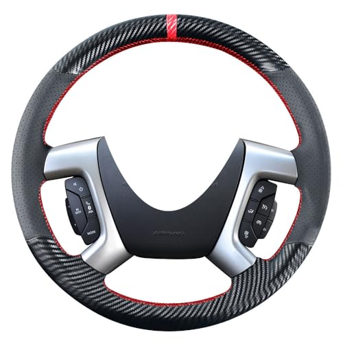 Kivnto DIY Stitching Carbon Fiber Steering Wheel Cover for Chevrolet Tahoe Suburban Avalanche Silverado Express Traverse Black 15 inches Leather Interior (Fit Original Leather Steering Wheel) - Image 1
