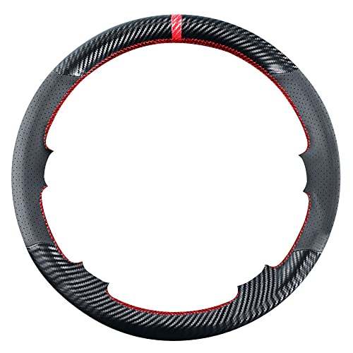 Kivnto DIY Stitching Carbon Fiber Steering Wheel Cover for Chevrolet Tahoe Suburban Avalanche Silverado Express Traverse Black 15 inches Leather Interior (Fit Original Leather Steering Wheel) - Image 2