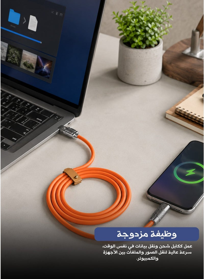 120W 6A USB-C Fast Charging Silicone Cable, Heavy-Duty Hose Design, USB-A to USB-C, 480Mbps Data Transfer, Compatible with Android Smartphones & Tablets - Image 2