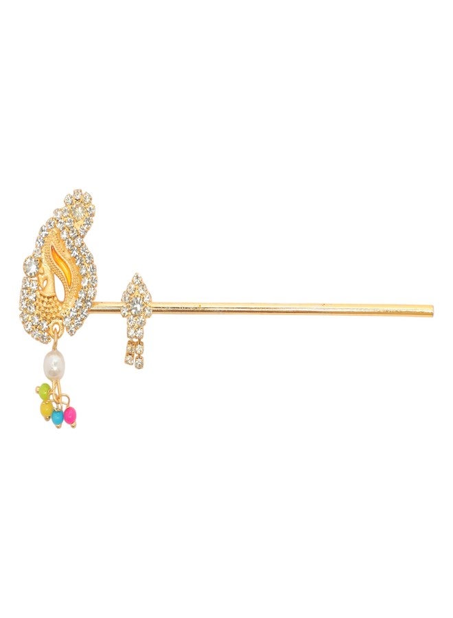 Aditri Creation Decorative Bansuri Bansi Decorative Brass God Accessories Laddu Gopal Metal Flute Small Size for Ladoo Gopal Meenakari and Rhinestone Flutes for Indian Traditional Holi Festival Decor (Size:-4") - Image 1