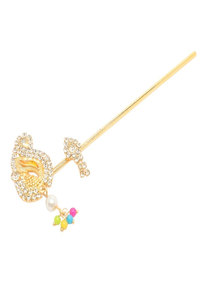 Aditri Creation Decorative Bansuri Bansi Decorative Brass God Accessories Laddu Gopal Metal Flute Small Size for Ladoo Gopal Meenakari and Rhinestone Flutes for Indian Traditional Holi Festival Decor (Size:-4") - Image 3