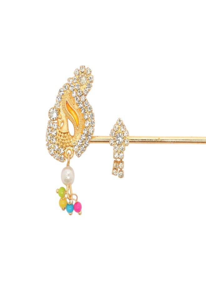 Aditri Creation Decorative Bansuri Bansi Decorative Brass God Accessories Laddu Gopal Metal Flute Small Size for Ladoo Gopal Meenakari and Rhinestone Flutes for Indian Traditional Holi Festival Decor (Size:-4") - Image 2