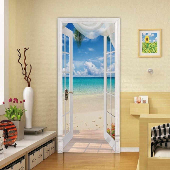 3D BEACH DOOR DECAL STICKERS PEEL AND STICK DOOR MURAL COVER REMOVABLE VINYL WALLPAPER FOR HOME DCOR MT365