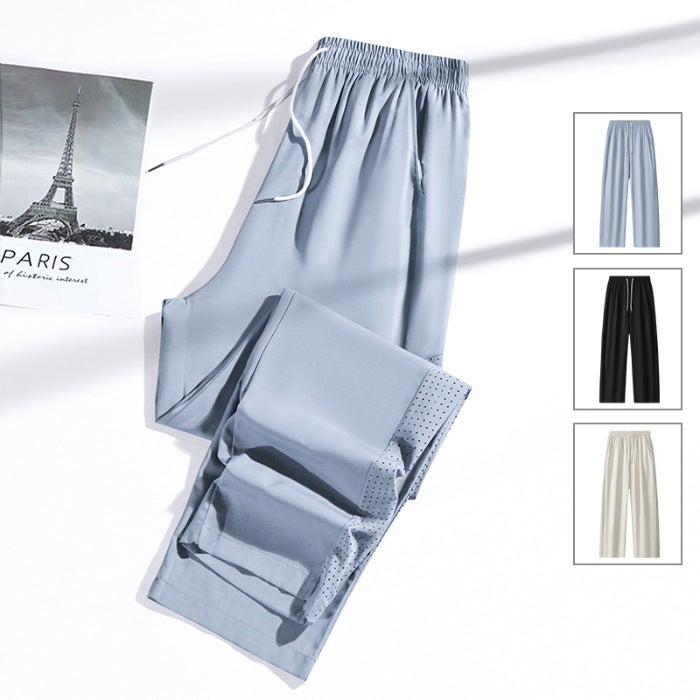 Summer Ice Silk Casual Straight-Leg Long Pants For Men, Hong Kong Style Loose Wide-Leg Floor-Length Pants With Drape, Breathable Pants For Men And Women - Image 1