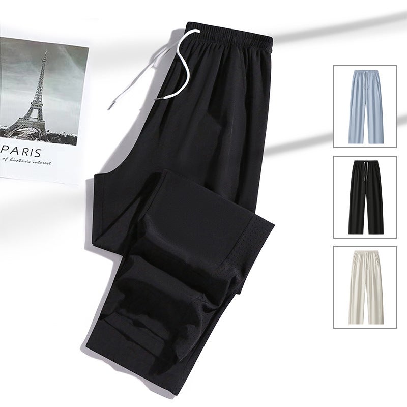 Summer Ice Silk Casual Straight-Leg Long Pants For Men, Hong Kong Style Loose Wide-Leg Floor-Length Pants With Drape, Breathable Pants For Men And Women - Image 4