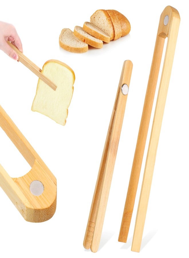 YBEATY 2Pack Magnetic Classic Bamboo Toast Tongs Bamboo Toaster Toast Tongs Anti-Slip Wood BambooCooking Tong Kitchen Utensil for Cooking Toaster Fruits Bread Pickles Air Fryer Pickles Snacks - Image 1