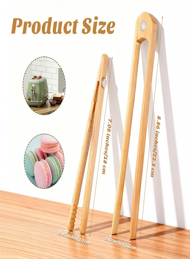 YBEATY 2Pack Magnetic Classic Bamboo Toast Tongs Bamboo Toaster Toast Tongs Anti-Slip Wood BambooCooking Tong Kitchen Utensil for Cooking Toaster Fruits Bread Pickles Air Fryer Pickles Snacks - Image 2