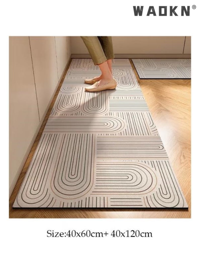 WAOKN Diatom Mud Bath Mat Set Bathroom Kitchen Rug Mat Extra Soft and Absorbent Bath Rugs Non-Slip Quick Drying Floor Bath Tub Mat for Bathroom Floor Tub and Shower Anti slip mat household long strip two-piece set foot pad 40*60cm/40*121cm - Image 2