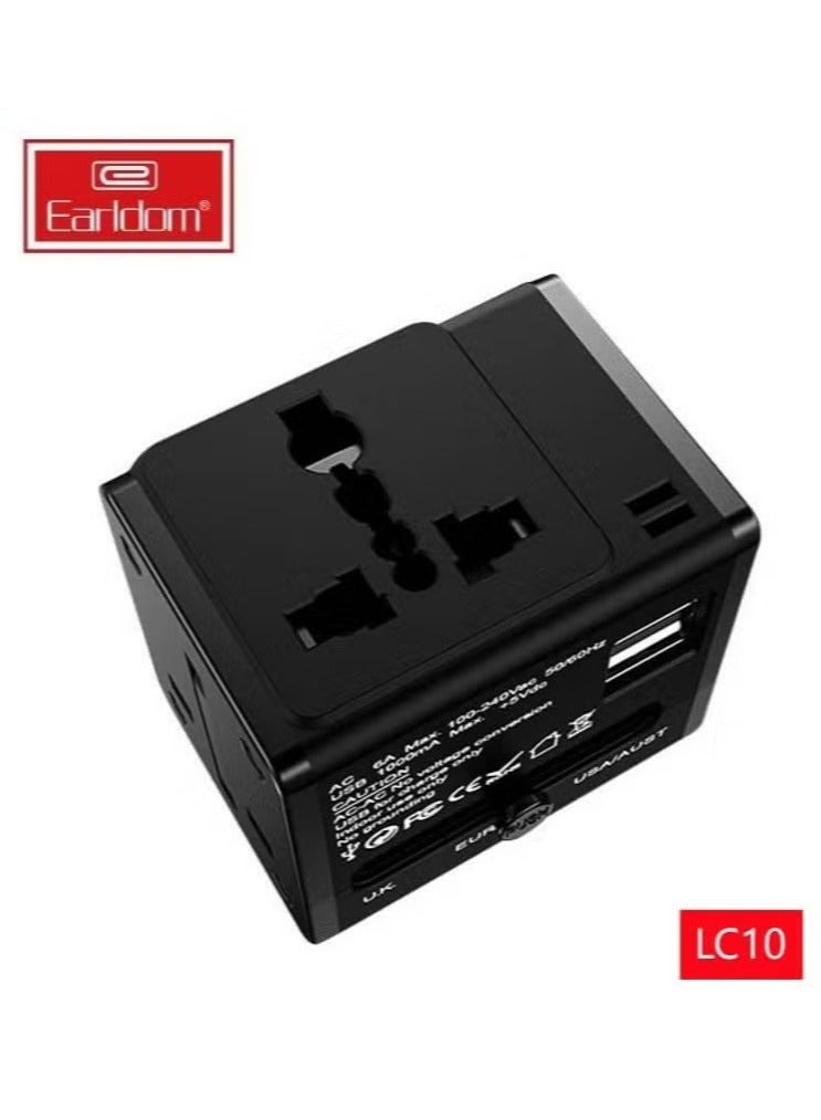 Earldom LC10 1World Universal Travel Adapter with 2.1A Fast Charging, Worldwide Compatibility in 150+ Countries, Compact & Portable Power Converter for Travel, Business, and Home, Multi-Device USB Charger with Smart Safety Protection - Image 2