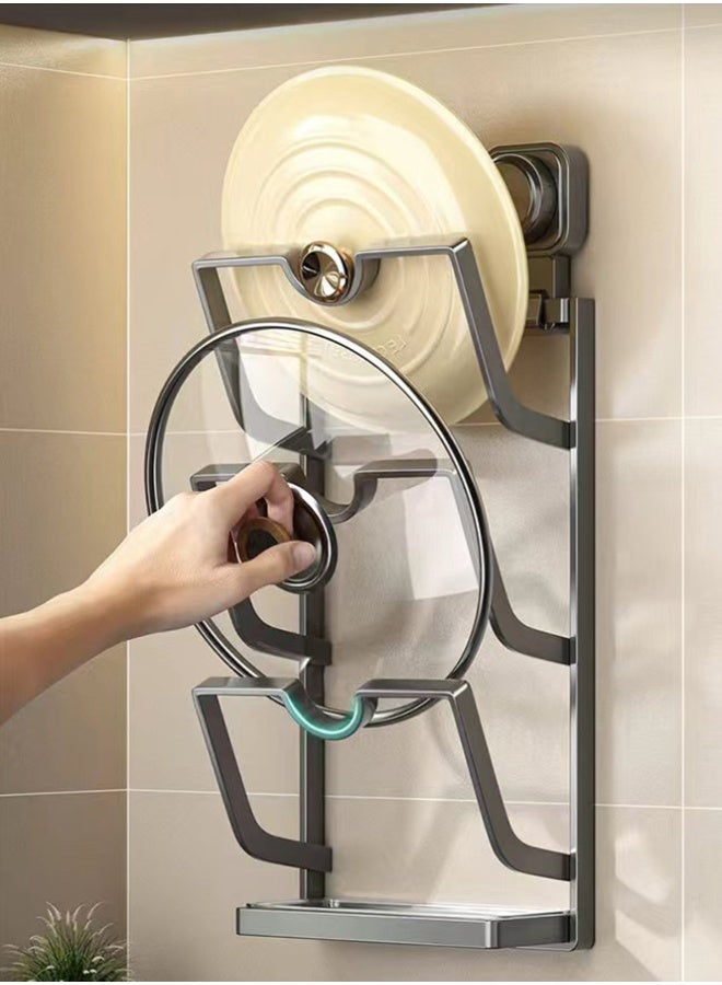 BLOOMING TIME Suction-Type Wall-Mounted Pot Lid Storage Rack, Equipped with Drip Tray (Prevents Water Splatter and Clutter), Multi-Layer Storage (For Smooth Surfaces Only) - Image 5