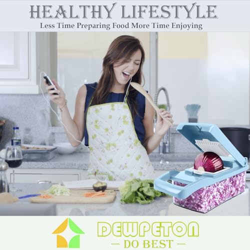 DEWPETON Pro-Series 16-in-1 Vegetable Chopper, Dewpeton Mandoline Slicer, Veggie Chopper, Food Chopper with Container, Vegetable Cutter Chopper & Spiralizer for Onion Salad (Home Essential Gadget & Kitchen) - Image 5
