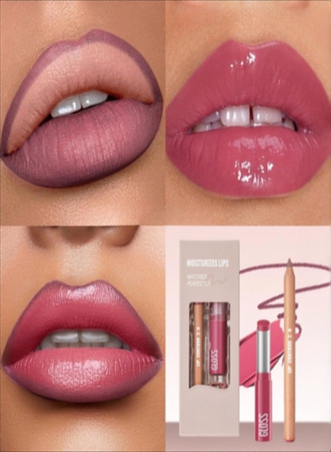 Melemando 2PCS Lip Liner and Lipstick Combo Set, 2 in 2 Waterproof Lip Liner Long Lasting Lipstick Set, Matte Lipliner Pencil & Hydrating Lip Gloss Makeup Kits for Women (202) - Image 2