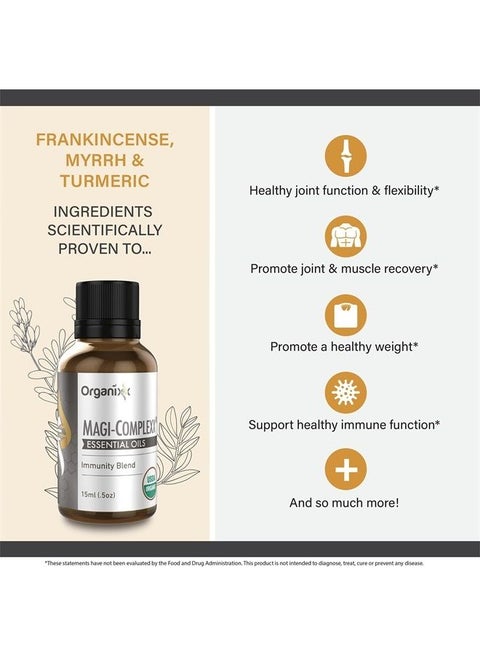 Essential Oils Magi Complexx Immune Support, Pure and Natural, Zero Additives, Use in Oil Diffuser, Bath Water or Lotions, Immunity Blend with Turmeric, Frankincense, Myrrh, Non GMO, 5 ml