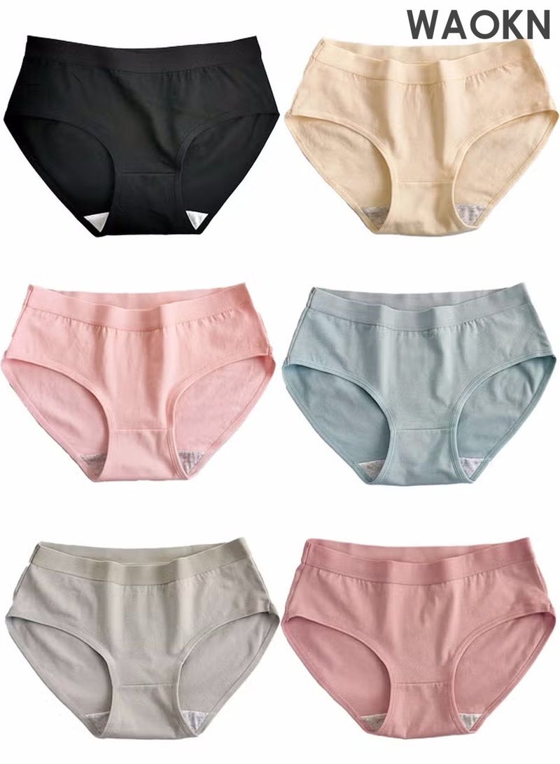 WAOKN 6-Piece Cotton Bikini Breathable Panties Low Waist Fashionable Ladies Panties Trunks Breathable and Comfortable Fashion Anti-Chafing Stretch Cotton, Stretch Cotton Moisture-Wicking Athletic Underwear - Image 1