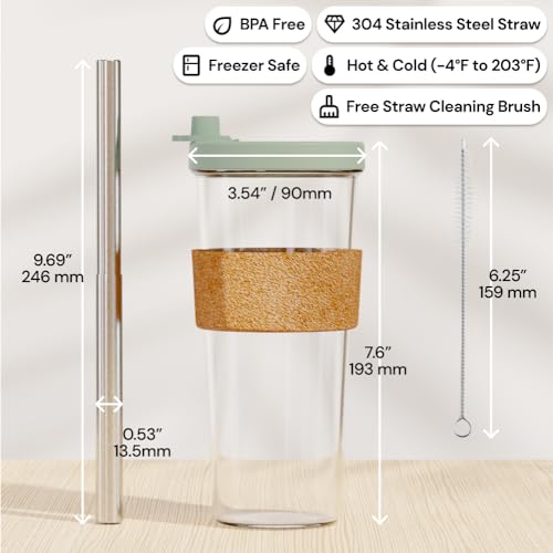 Dodoko Sage Green 24 oz Reusable Boba Cup and Straw Bubble Tea Cup with Wide Lid and Straw - Image 3