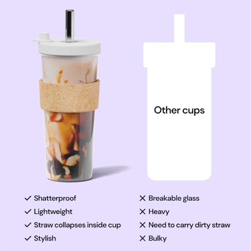 Dodoko Sage Green 24 oz Reusable Boba Cup and Straw Bubble Tea Cup with Wide Lid and Straw - Image 4