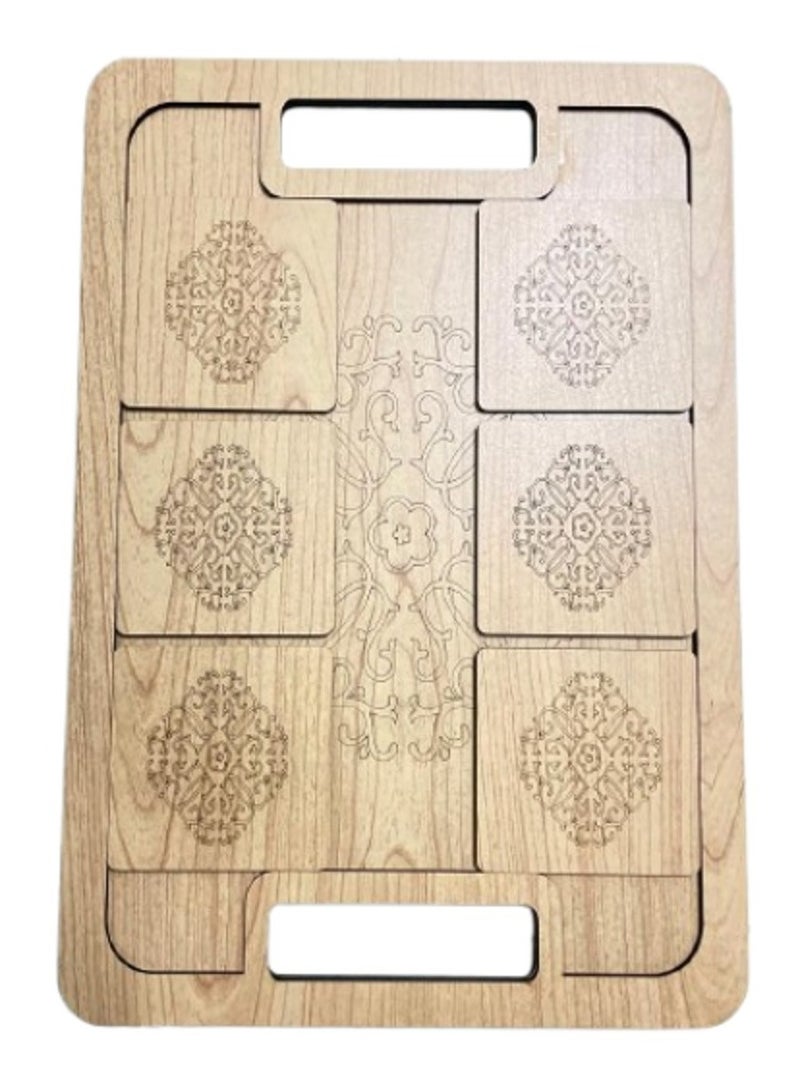 صينية تقديم خشبية مستطيلة مع 6 قواعد أكواب - Image 1