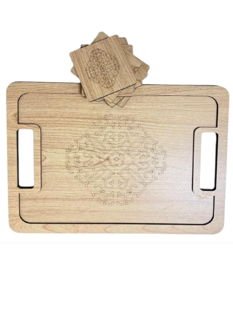 صينية تقديم خشبية مستطيلة مع 6 قواعد أكواب - Image 2