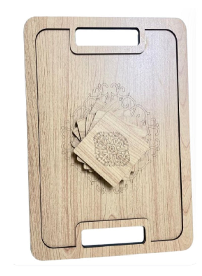 صينية تقديم خشبية مستطيلة مع 6 قواعد أكواب - Image 3