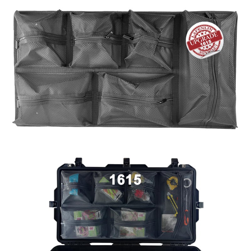 LAFENLIN UPGRADED Lid Organizer for Pelican 1615 Case [Max Capacity, Secure Transit] - 6-Pocket Thick Mesh Panel for Professional Photographers & Divers, Includes Screws & Hook and Loop - Image 1