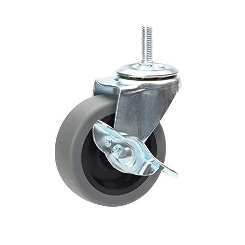 OTURGC 3 Inch Swivel Stem Caster Wheels with Brake Set of 4, M8-1.25 Threaded Stem Industrial Rubber Casters, Replacement for Furniture and Workbench…… - Image 2