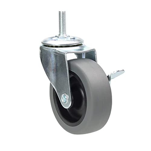 OTURGC 3 Inch Swivel Stem Caster Wheels with Brake Set of 4, M8-1.25 Threaded Stem Industrial Rubber Casters, Replacement for Furniture and Workbench…… - Image 1