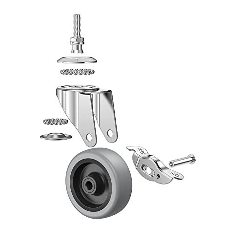 OTURGC 3 Inch Swivel Stem Caster Wheels with Brake Set of 4, M8-1.25 Threaded Stem Industrial Rubber Casters, Replacement for Furniture and Workbench…… - Image 4