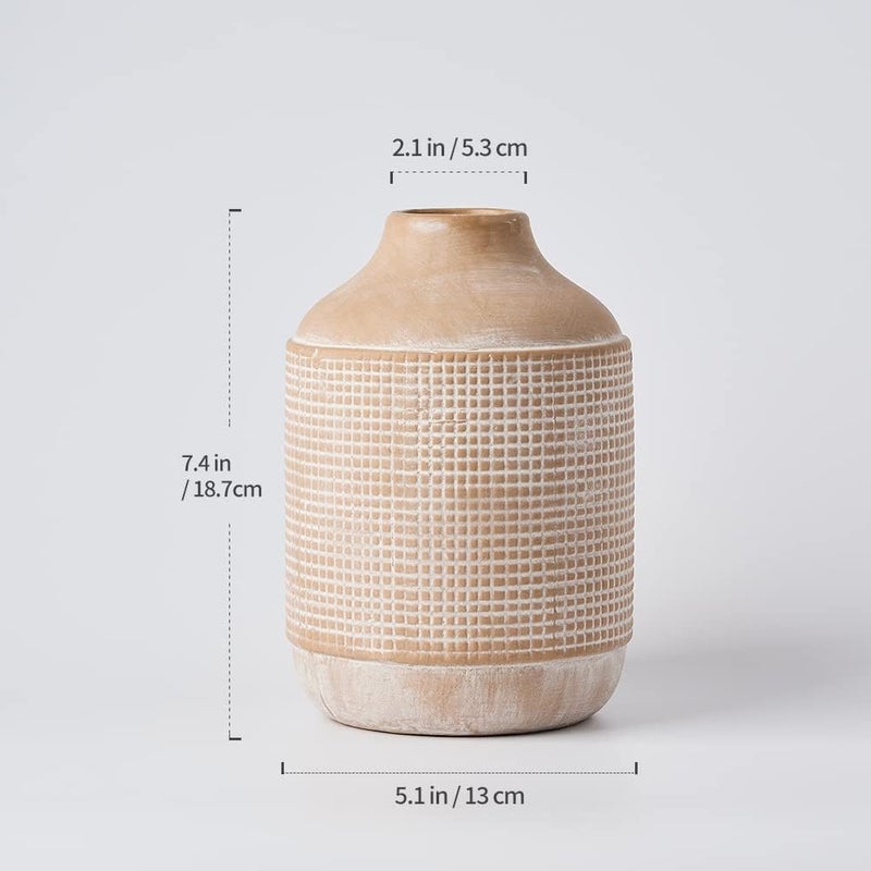 SIDUCAL Easy assemble Ceramic Rustic Farmhouse Vase, Sand Glaze Finish Boho Vase, Pottery Decorative Flower Vase for Home Decor, Table, Living Room Decoration, Shelf Decor, Mantel, 7 Inch, Beige Upgraded quality - Image 4