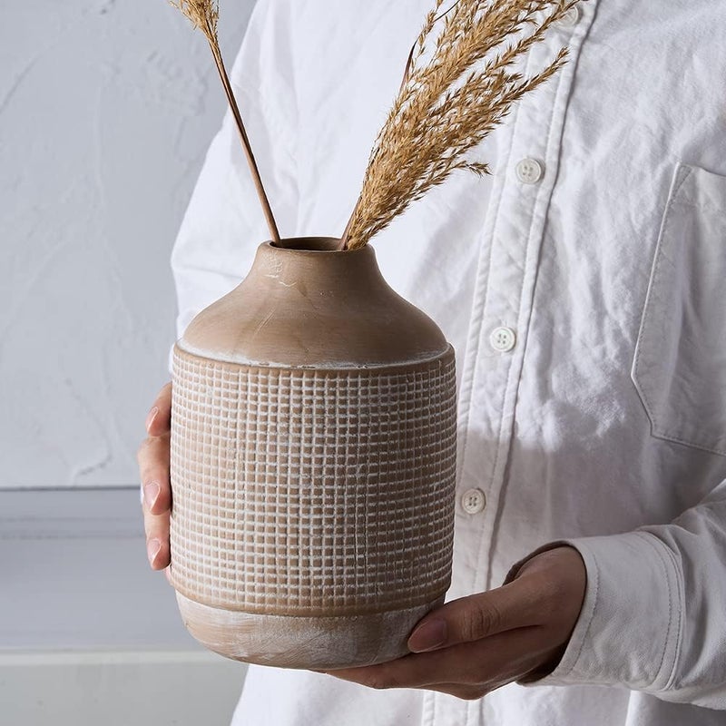 SIDUCAL Easy assemble Ceramic Rustic Farmhouse Vase, Sand Glaze Finish Boho Vase, Pottery Decorative Flower Vase for Home Decor, Table, Living Room Decoration, Shelf Decor, Mantel, 7 Inch, Beige Upgraded quality - Image 3