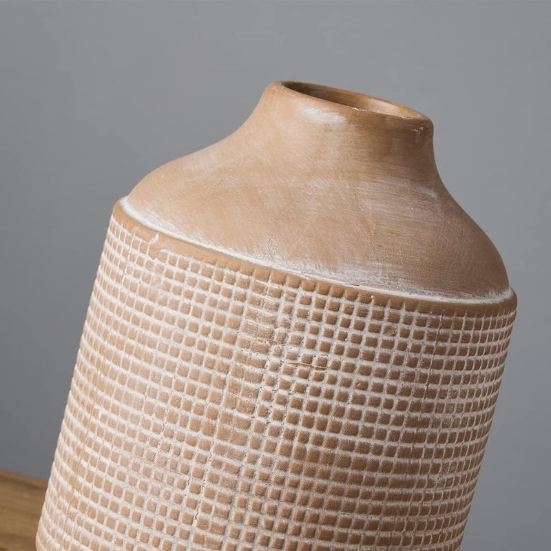 SIDUCAL Easy assemble Ceramic Rustic Farmhouse Vase, Sand Glaze Finish Boho Vase, Pottery Decorative Flower Vase for Home Decor, Table, Living Room Decoration, Shelf Decor, Mantel, 7 Inch, Beige Upgraded quality - Image 5