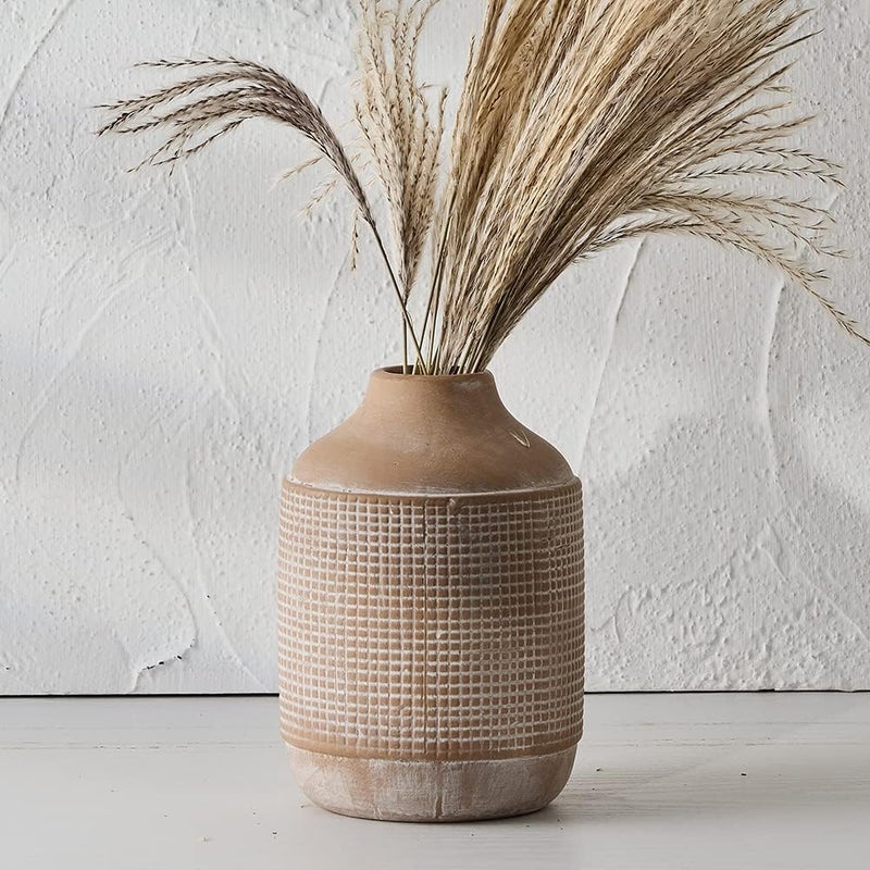 SIDUCAL Easy assemble Ceramic Rustic Farmhouse Vase, Sand Glaze Finish Boho Vase, Pottery Decorative Flower Vase for Home Decor, Table, Living Room Decoration, Shelf Decor, Mantel, 7 Inch, Beige Upgraded quality - Image 1