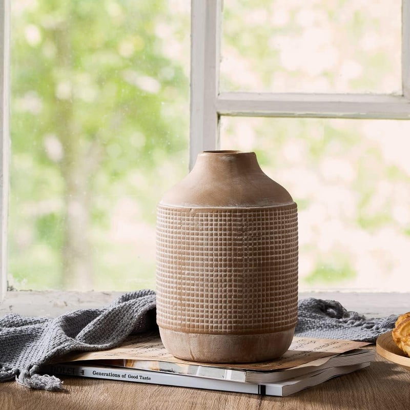 SIDUCAL Easy assemble Ceramic Rustic Farmhouse Vase, Sand Glaze Finish Boho Vase, Pottery Decorative Flower Vase for Home Decor, Table, Living Room Decoration, Shelf Decor, Mantel, 7 Inch, Beige Upgraded quality - Image 2