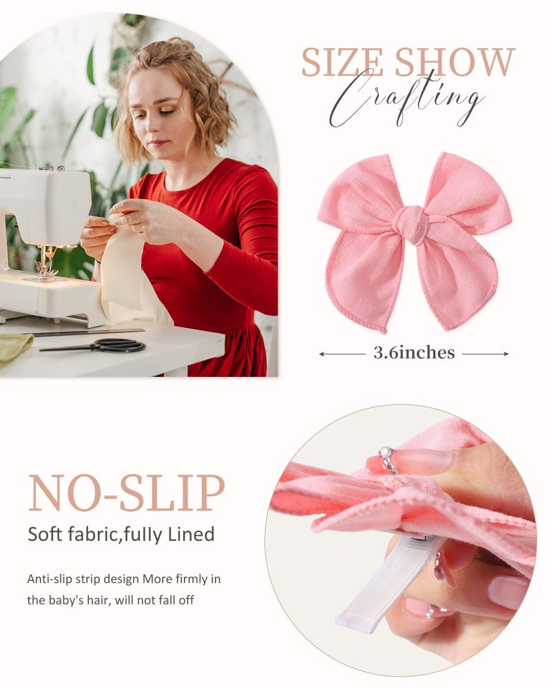 doboi 20PCS Fable Bows 3.6 Inch Hair Clips Baby Girls Hair Clips Cotton Linen Bows for Girls Solid 10 Color Hair Accessories for Baby Toddlers Kids - Image 2