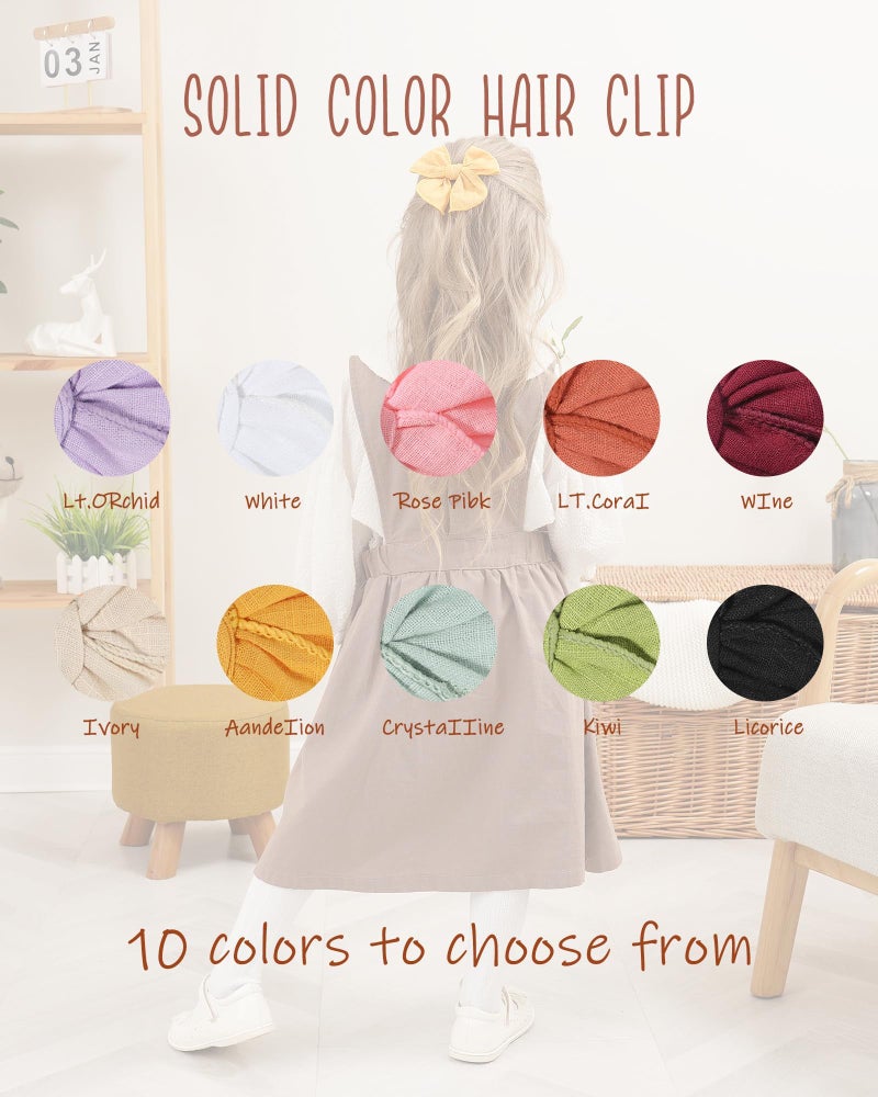 doboi 20PCS Fable Bows 3.6 Inch Hair Clips Baby Girls Hair Clips Cotton Linen Bows for Girls Solid 10 Color Hair Accessories for Baby Toddlers Kids - Image 5
