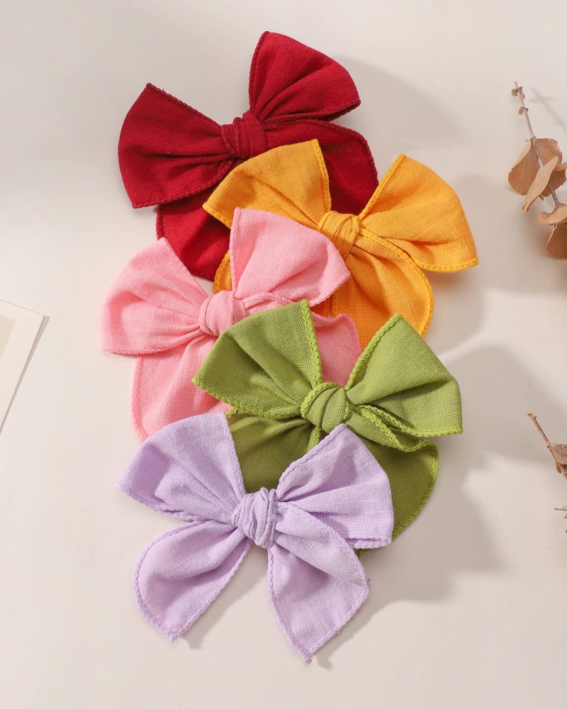doboi 20PCS Fable Bows 3.6 Inch Hair Clips Baby Girls Hair Clips Cotton Linen Bows for Girls Solid 10 Color Hair Accessories for Baby Toddlers Kids - Image 4