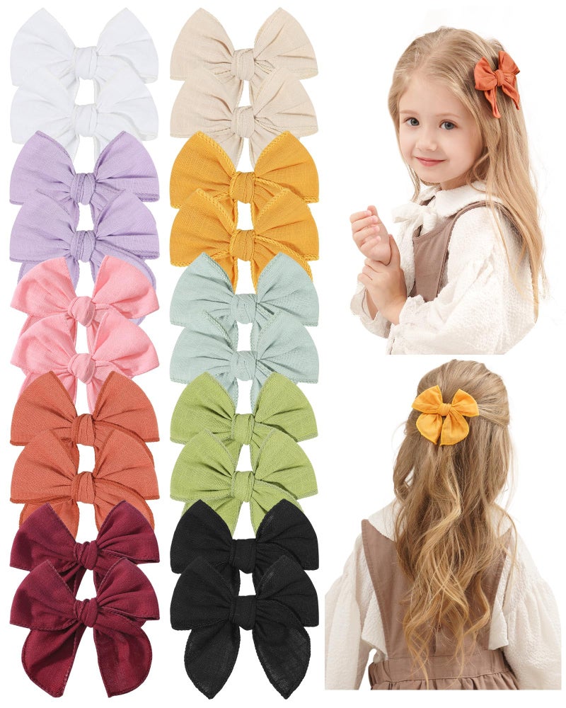 doboi 20PCS Fable Bows 3.6 Inch Hair Clips Baby Girls Hair Clips Cotton Linen Bows for Girls Solid 10 Color Hair Accessories for Baby Toddlers Kids - Image 1