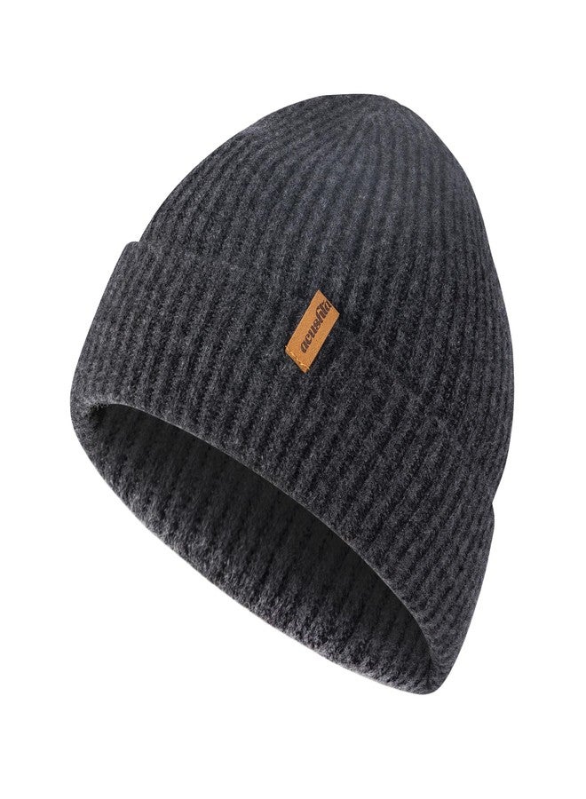ACUSHLA 100% Merino Wool Cuff Beanie for Men & Women Knitted Winter Hat Unisex Watch Cap Skullie for Cold Weather, Dark Grey, M-L - Image 1