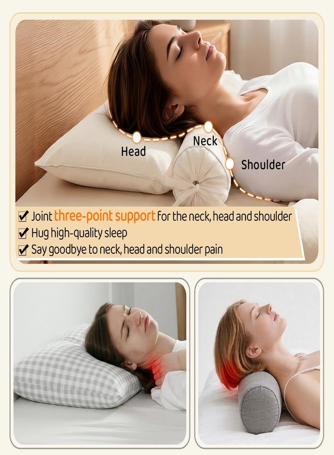 LOFE Buckwheat Pillow - 3 Point Support Buckwheat Hull Pillow for Less Pain, 2IN1 Tartary Buckwheat Neck Roll Pillow for Best Support, Adjustable Cervical Neck Pillow with Organic Cotton Pillowcase - Image 3