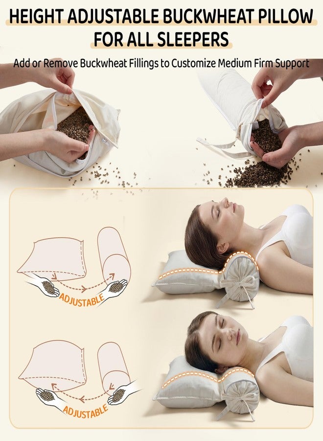 LOFE Buckwheat Pillow - 3 Point Support Buckwheat Hull Pillow for Less Pain, 2IN1 Tartary Buckwheat Neck Roll Pillow for Best Support, Adjustable Cervical Neck Pillow with Organic Cotton Pillowcase - Image 5