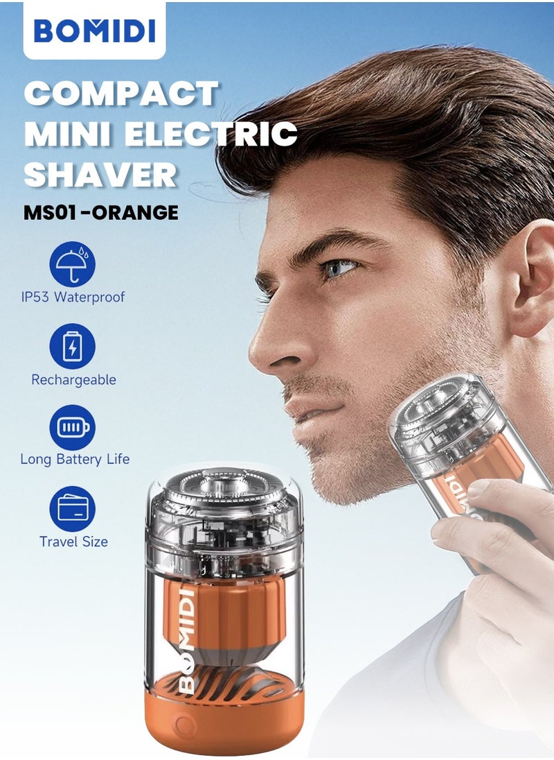 BOMIDI Compact Mini Electric Shaver Compact, Travel Size Design,USB Type-Rechargeable,Long Battery Life, Waterproof & Double Ring Floating MS01  - Orange  - Image 1