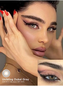 Unibling Dubai Grey Yearly Colored Contact Lenses, Unisex Cosmetic Contact Lenses, Enlargement Collection, Dark Grey, With Case  - Image 1