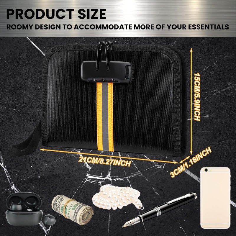 Saysurey 2 Pcs Fireproof Money Bag with Lock and Zipper, 8.2 x 5.7 x 1.1 Inch Waterproof Money Bag Waterproof Cash Storage Pouch Suitable for Cash, Mobile Phones, Keys, Credit Cards, Passports - Image 3