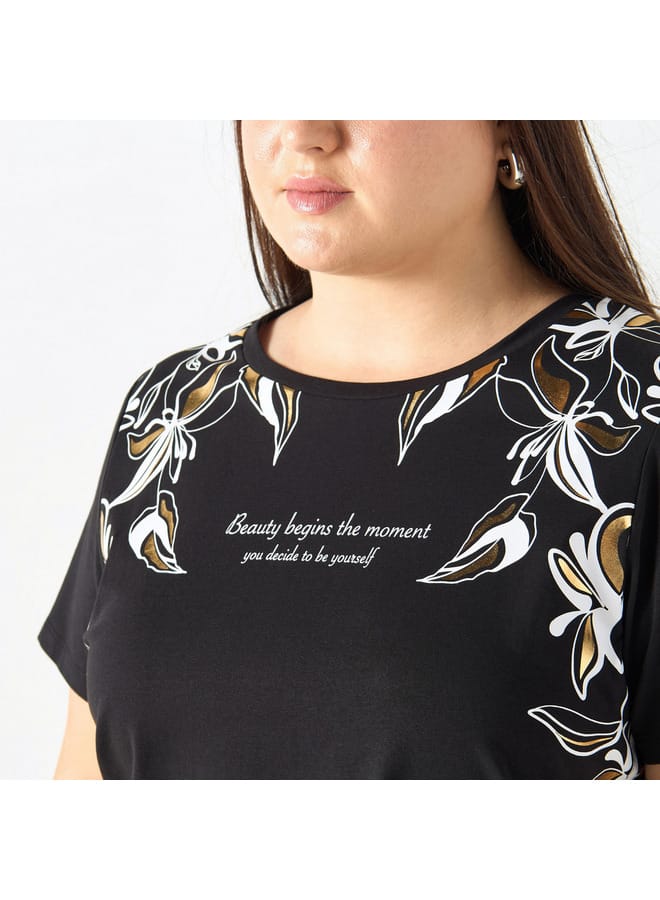 Ulla Popken Plus Size Ulla Popken Slogan Print T-shirt with Short Sleeves and Crew Neck  - Image 4