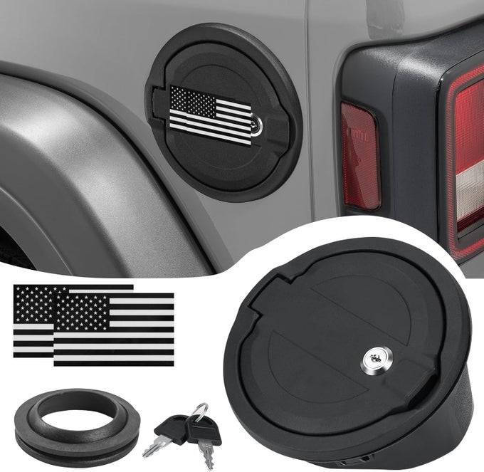 Locking Fuel Filler Door Cap With Us Flag Sticker For Jeep Wrangler 2018-2024