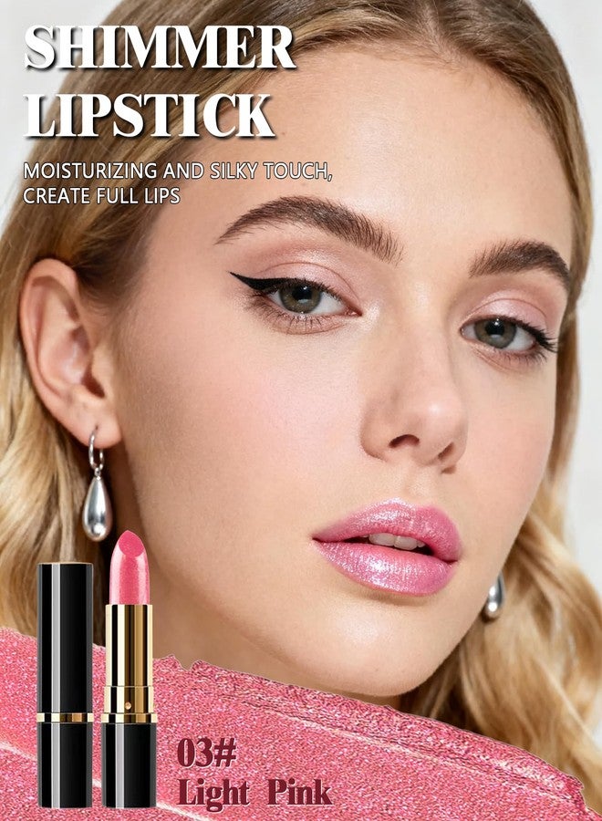 Lestpola Glitter Light Pink Metallic Lipstick for Women, Long Wear Hydrating Moisturizing Sparkly Lip Stick, Lightweight Non-Drying Waterproof Creamy Shimmer Pearl Tinted Lip Balm, High Glossy Makeup Gift-03 - Image 2