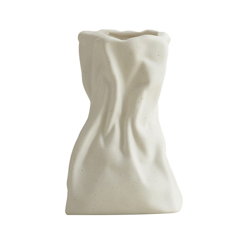 WENSHUO Grab Paper Bag Ceramic Vase Crinkle Paper Bag Design for Flower Arrangement Living Room Dinner Table Decoration Matte Crme 